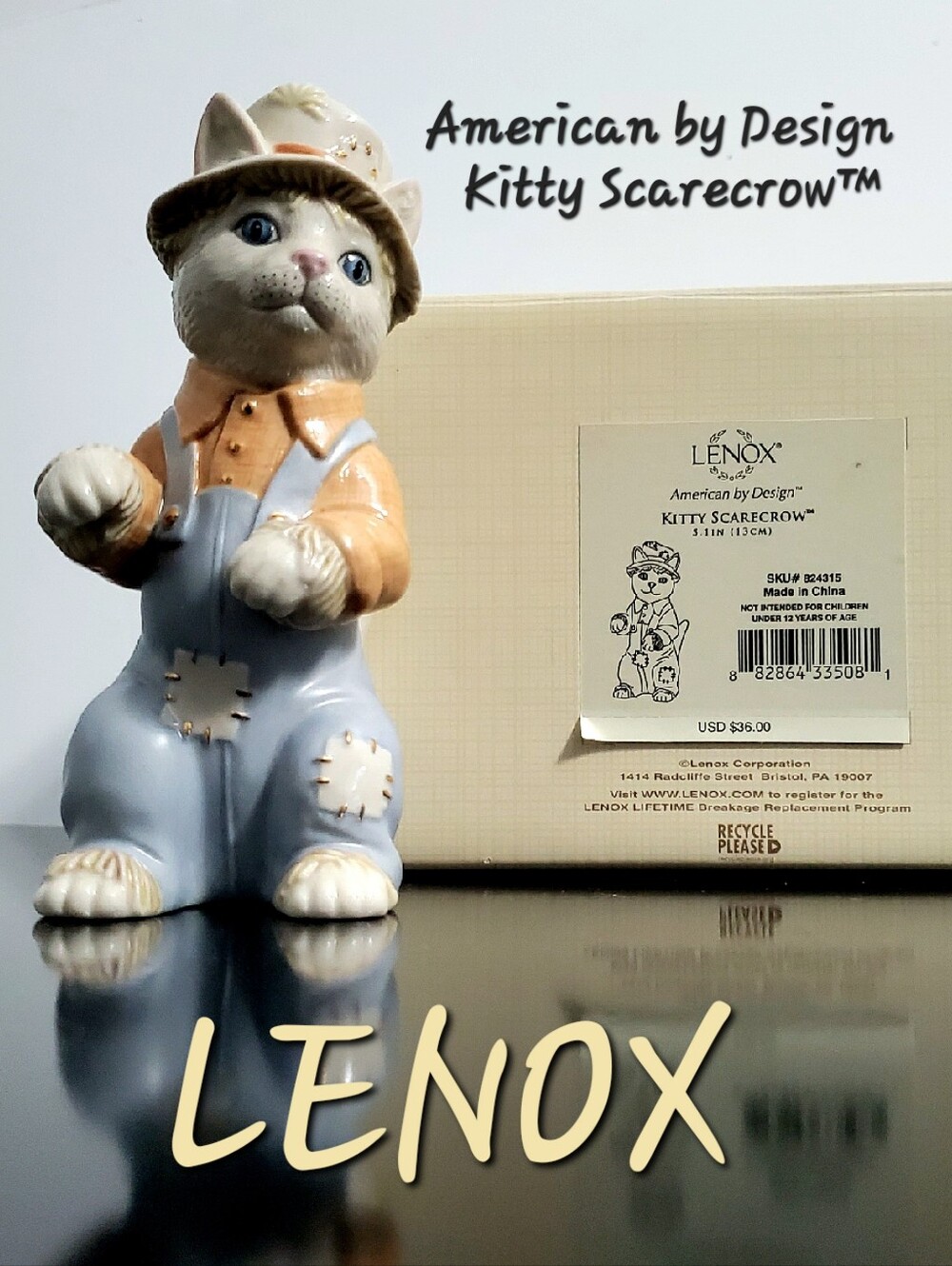 Lenox Kitty Scarecrow™ Porcelain Cat Hand-Painted 24K American by Design™ NIB